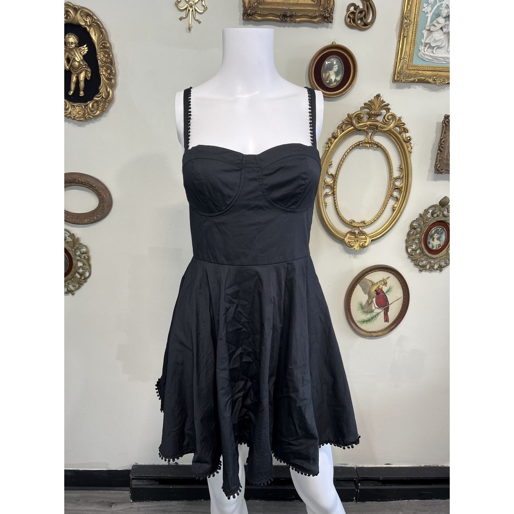 Jason Wu Black Bustier Mini Dress with Pom-Pom Trim Size Small